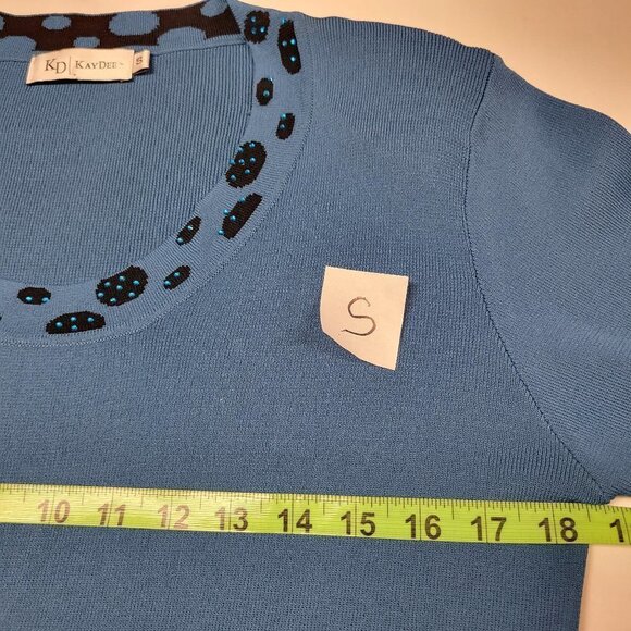 Blue Long Sleeved Blouse Top Applique Accents - Picture 7 of 12